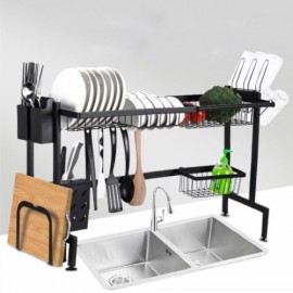 Stainless Steel Sink Rack Black Storage Shelf For Kitchen