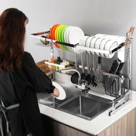 Multifunctional Silver-Colored Stainless Steel Storage Rack For Kitchen