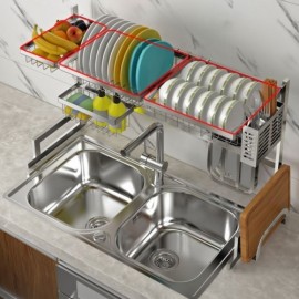 304 Stainless Steel Sink Rack Silver Kitchen Utensil Storage Shelf