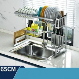 304 Stainless Steel Sink Rack Silver Kitchen Utensil Storage Shelf