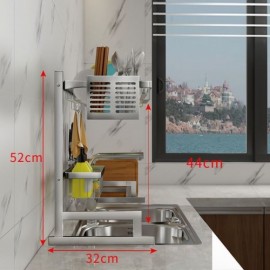 304 Stainless Steel Sink Rack Silver Kitchen Utensil Storage Shelf