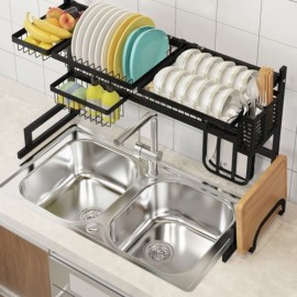 Black Stainless Steel Sink Rack Kitchen Utensil Storage Shelf 2 Sizes