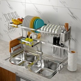 2 Layers Silver Stainless Steel Kitchen Shelf 3 Sizes