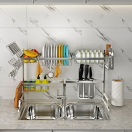 2 Layers Silver Stainless Steel Kitchen Shelf 3 Sizes