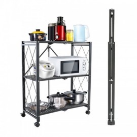 Foldable Black Kitchen Shelf In Stainless Steel Without Installation H86Cm