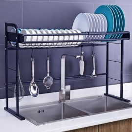 Modern Kitchen Retractable Black Stainless Steel Sink Shelf