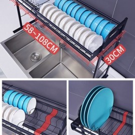 Modern Kitchen Retractable Black Stainless Steel Sink Shelf