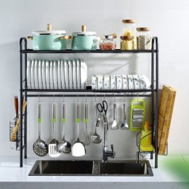 Black Stainless Steel Kitchen Shelf Double Layer Storage Rack
