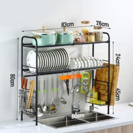 Black Stainless Steel Kitchen Shelf Double Layer Storage Rack