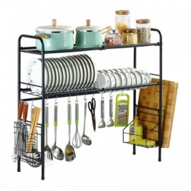 Black Stainless Steel Kitchen Shelf Double Layer Storage Rack