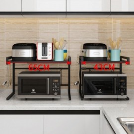 Microwave Storage Rack Black Retractable Kitchen Shelf