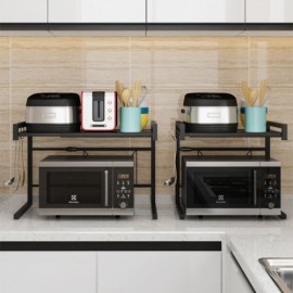 Microwave Storage Rack Black Retractable Kitchen Shelf