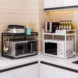 Microwave Storage Rack Black Retractable Kitchen Shelf