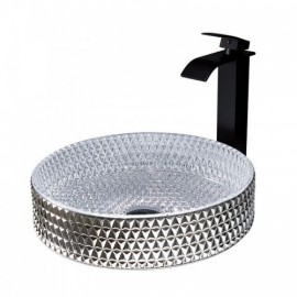 Round Countertop Basin In Silver-Plated Glass For Toilets
