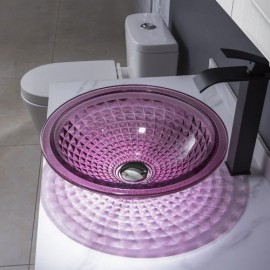 Purple Countertop Washbasin In Round Glass Optional Faucet