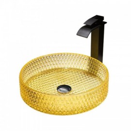 Yellow Countertop Basin In Round Glass For Bathroom Optional Faucet