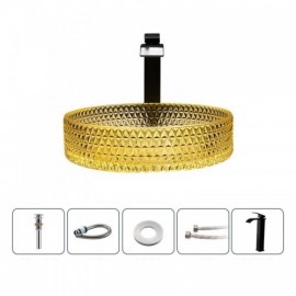 Yellow Countertop Basin In Round Glass For Bathroom Optional Faucet