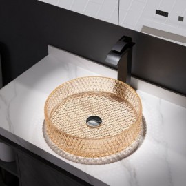 D40Cm Round Glass Sink For Bathroom Faucet Optional