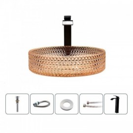 D40Cm Round Glass Sink For Bathroom Faucet Optional