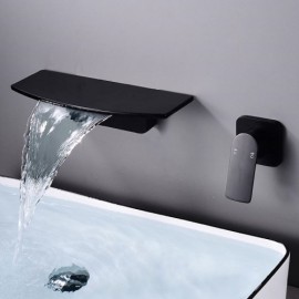 Two Hole Wall Mounted Waterfall Basin Faucet For Bathroom Black/White
