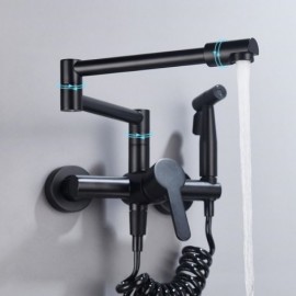 Wall Mounted Copper Kitchen Faucet Black/Chrome/Brushed Nickel