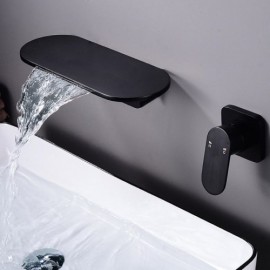 Bathroom Wall Mounted Black/White Waterfall Basin Mixer Single Handle