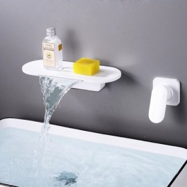 Bathroom Wall Mounted Black/White Waterfall Basin Mixer Single Handle