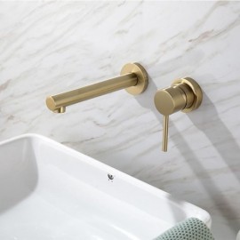 Brushed Gold Copper Two Hole Wall Mounted Basin Faucet For Bathroom