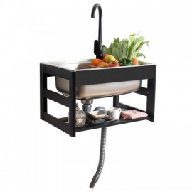 Black Stainless Steel Wall-Mounted Single Sink With Aluminum Support For Kitchen Optional Faucet