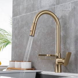 Kitchen Mixer With Removable Nozzle With A Small Shelf Black/Brushed Gold
