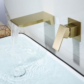 Wall-Mounted Copper Cold And Hot Water Basin Faucet Black/Brushed Gold