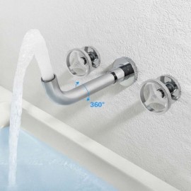 Wall Mounted Chrome/Brushed Gold 2 Handle Bathroom Sink Mixer Faucet