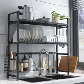 Black Multi-Function 3-Layer Stainless Steel Kitchen Shelf