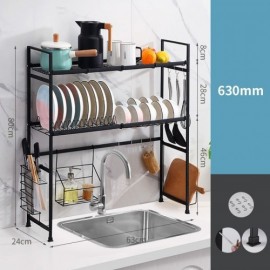 Black Multi-Function 3-Layer Stainless Steel Kitchen Shelf