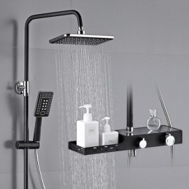 Black Chrome Three Function Shower System With Shelf For Bathroom