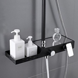 Black Chrome Three Function Shower System With Shelf For Bathroom
