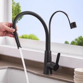 Modern Kitchen Faucet Black/Chrome Rubber Tube 360° Rotating