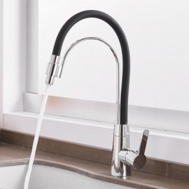 Modern Kitchen Faucet Black/Chrome Rubber Tube 360° Rotating