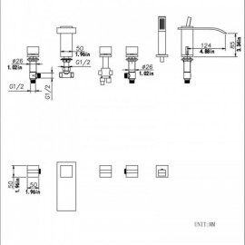 Brushed Gold Copper Waterfall Bathtub Mixer 3 Handles For Bathroom