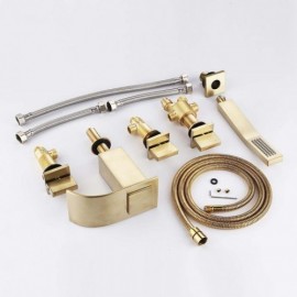 Brushed Gold Copper Waterfall Bathtub Mixer 3 Handles For Bathroom