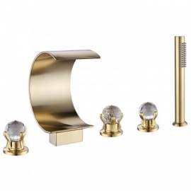Gold Waterfall 3 Handle Crystal Bathtub Mixer For Bathroom