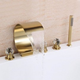 Gold Waterfall 3 Handle Crystal Bathtub Mixer For Bathroom