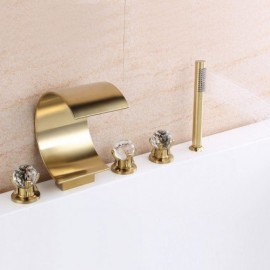 Gold Waterfall 3 Handle Crystal Bathtub Mixer For Bathroom
