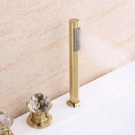 Gold Waterfall 3 Handle Crystal Bathtub Mixer For Bathroom
