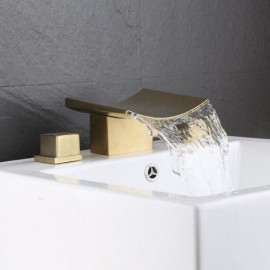 Copper Waterfall 2 Handle Bathroom Basin Mixer Brushed Gold/Brushed Nickel