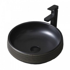 Matte Black Ceramic Countertop Basin With White Dots For Bathroom