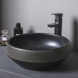 Matte Black Ceramic Countertop Basin With White Dots For Bathroom