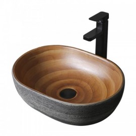 Countertop Basin In Wood-Effect Ceramic For Bathroom