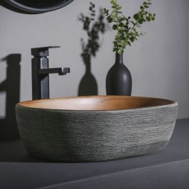 Countertop Basin In Wood-Effect Ceramic For Bathroom