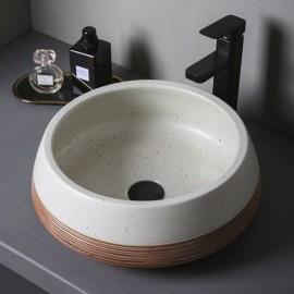 Round Ceramic Wash Basin Modern Oat Color Domestic Basin